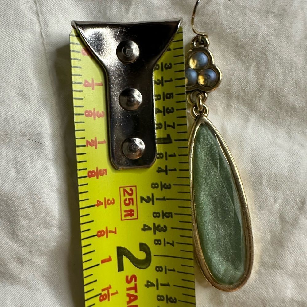 Boho Earrings Crown Premiere Designs Green Stone Drop Faux Moonstone Clover - Picture 7 of 8